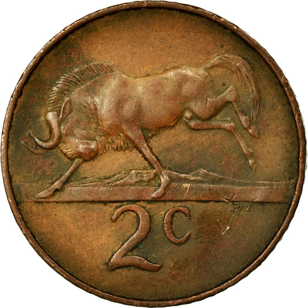 South Africa 2 Cents Coin | Afrikaans Legend - SUID-AFRIKA | KM66.2 | 1965 - 1969