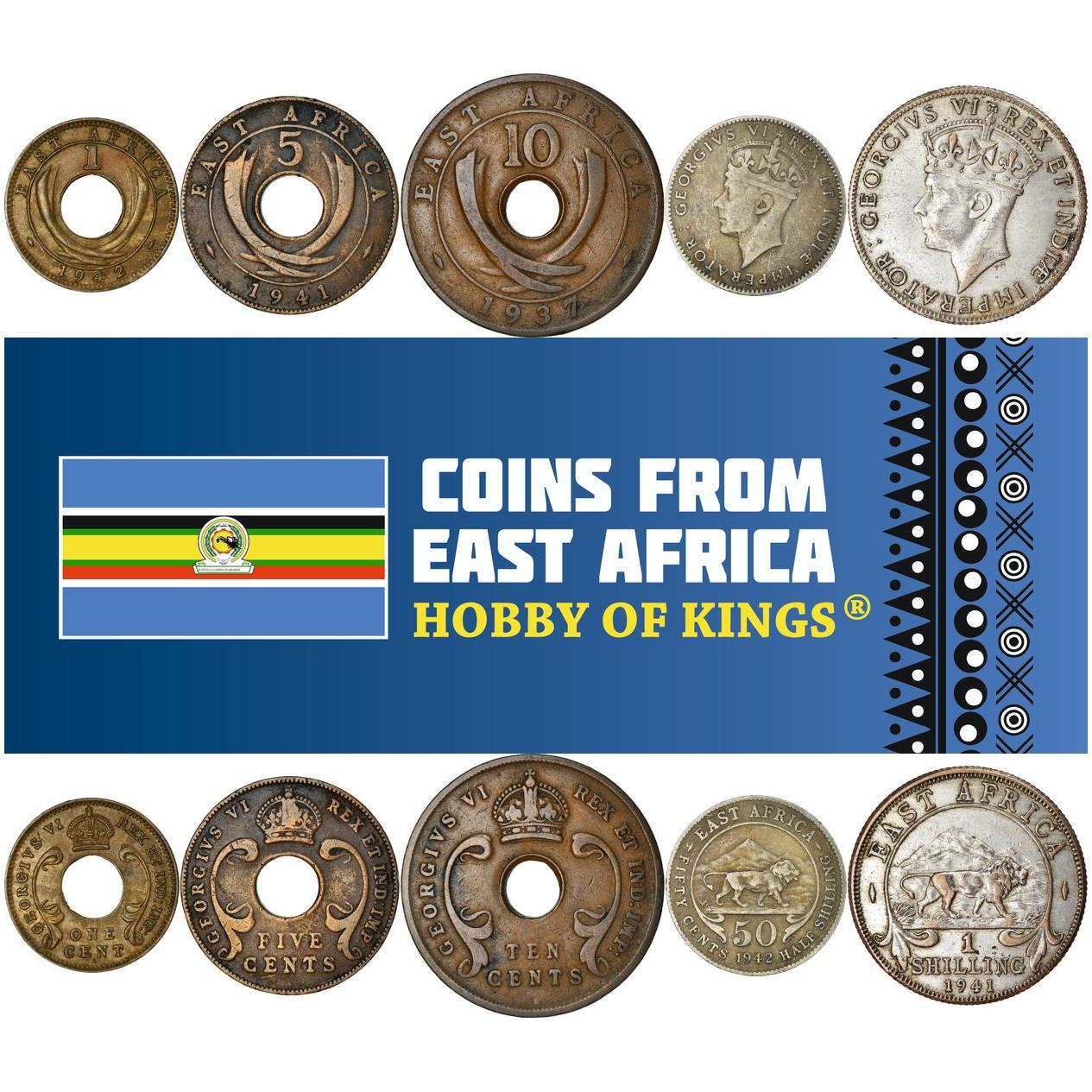 Afrique de l'Est | Ensemble de 5 pièces | 1 Cent 5 10 50 Cents 1 Shilling | 1937 - 1946