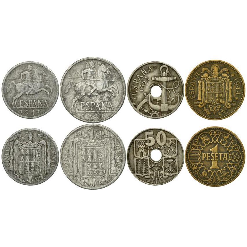 Spansk 4-møntsæt 5 10 50 Centimos 1 Peseta | Anchor | Spanien | 1940 - 1963