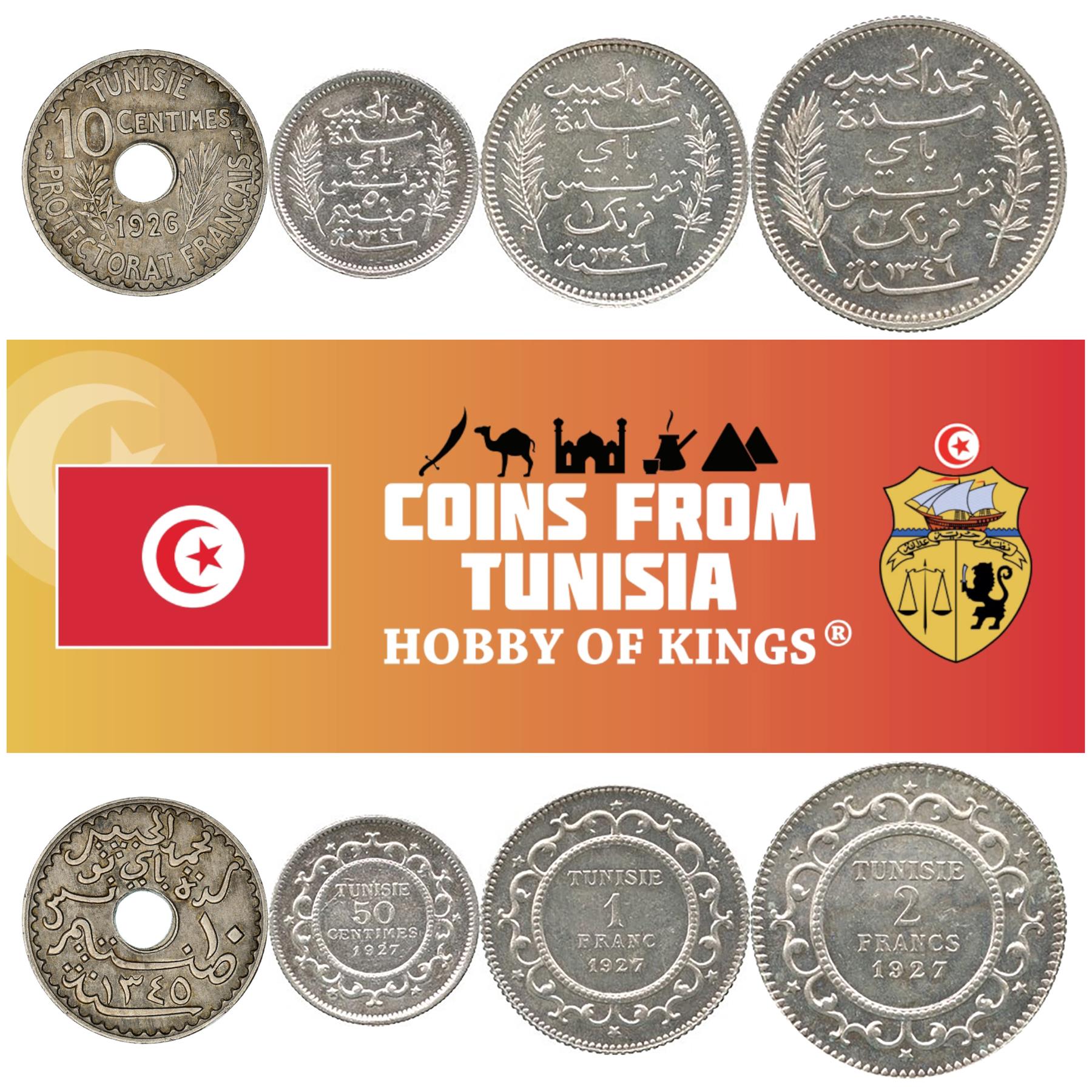Tunisian 4 Coin Set 10 50 Centimes 1 Franc 2 Francs | Tunisia | 1922 - 1928