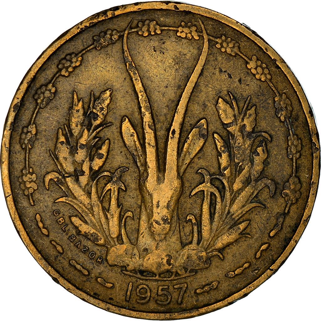 French West Africa | 10 Francs Togo Coin | Sawfish | Gazelle | Maize | Km:8 | 1957