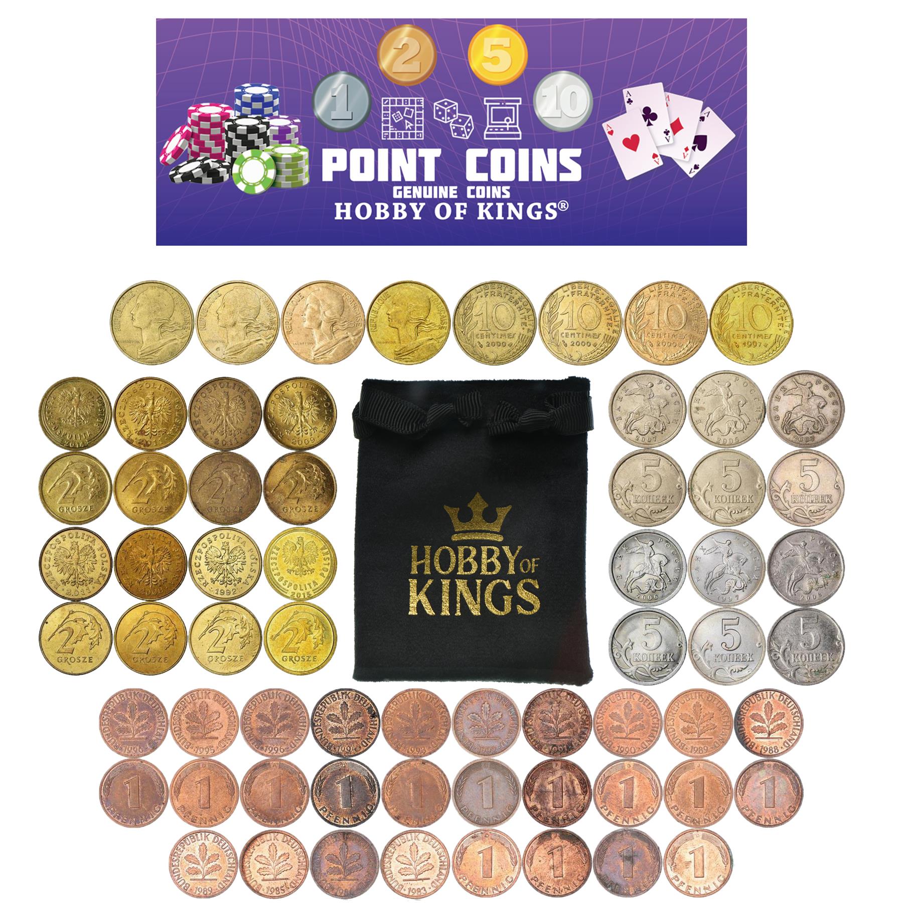Play Money For Board Games & Card Games | 64 Real Coins | 1 2 5 10 | Total 200 Points | Genuine Toy Currency
