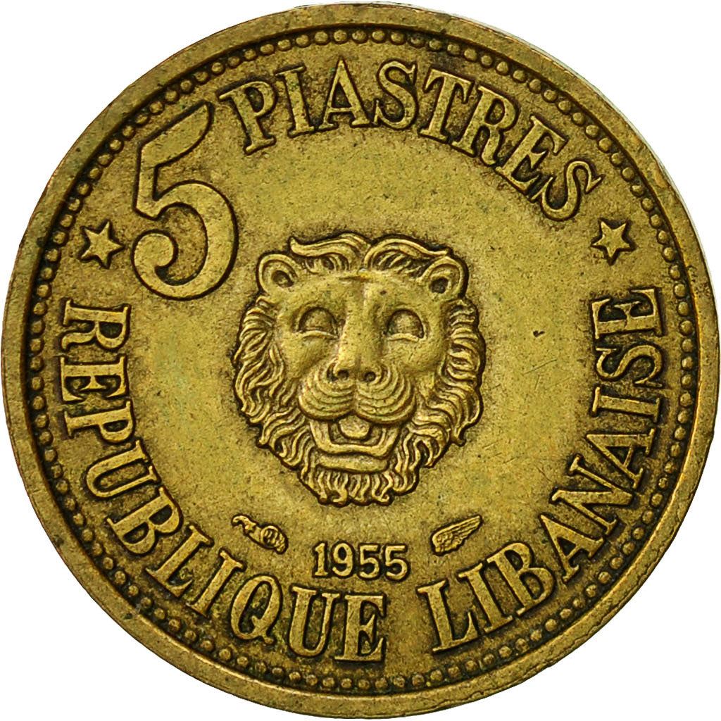 Libanon Mønt 5 Qirush Mønt | Cedertræ | Løve | KM21 | 1955 - 1961