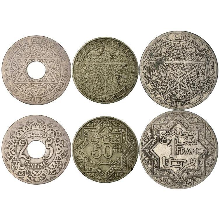 Morocco | 3 Coin Set | 25 50 Centimes 1 Franc | 1921