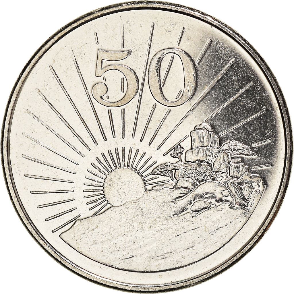 Zimbabwe | 50 Cents Coin | Radiant sun rising | Km:5A | 2001 - 2003