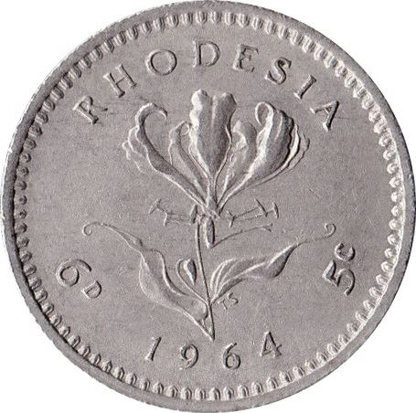 Rhodesia | 6 Pence / 5 Cents Coin | Elizabeth II | Lily | Km:1 | 1964