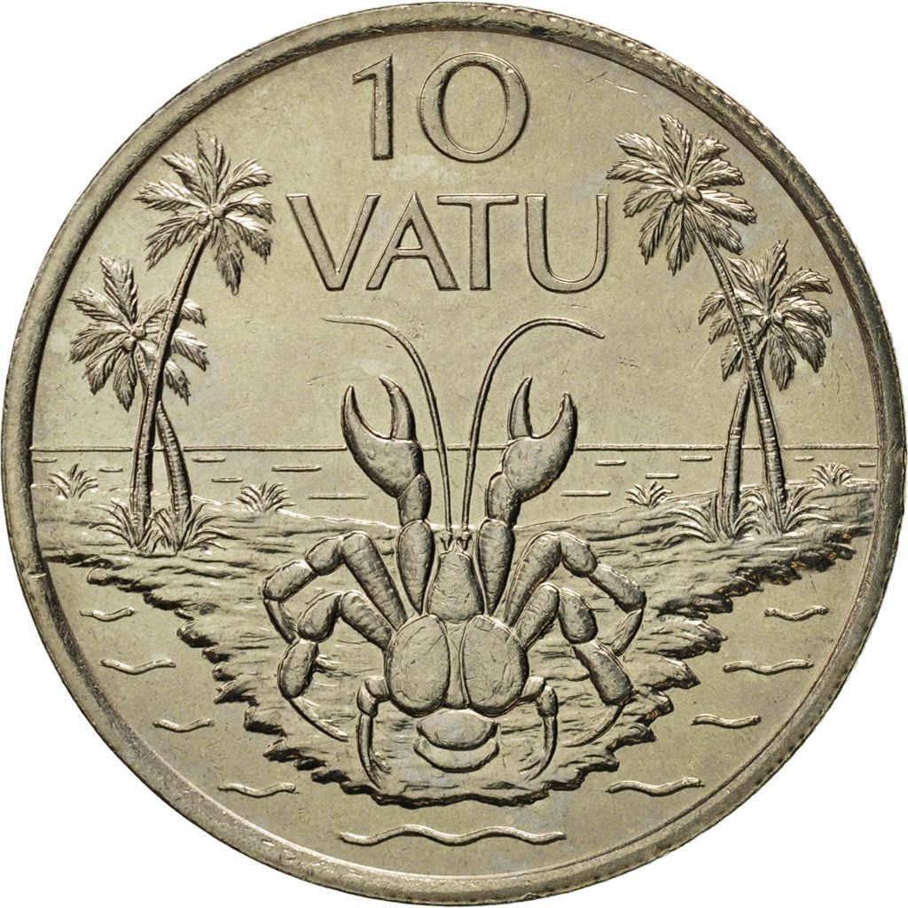 Vanuatu | 10 Vatu Coin | Melanesian Warrior | Coconut Crab | Km:6 | 1983 - 2009