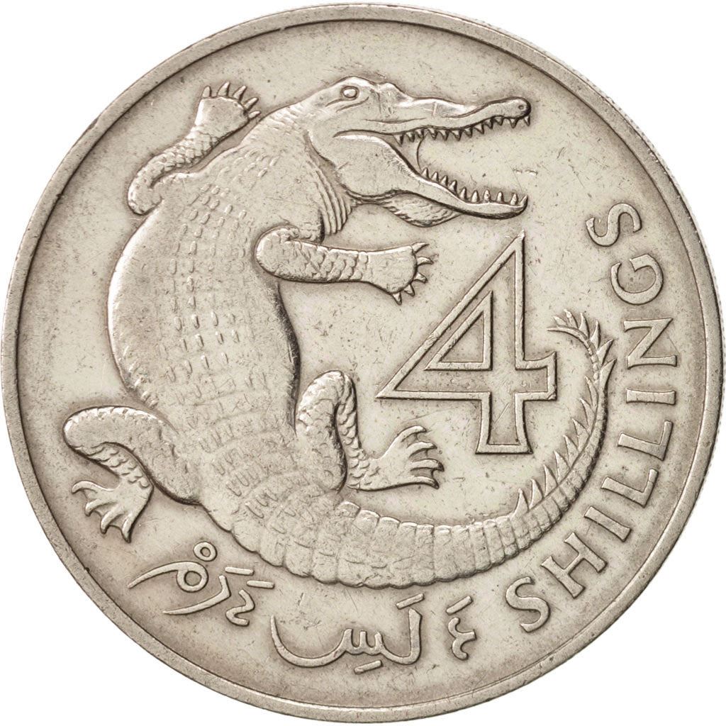The Gambia | 4 Shillings Coin | Slender-snouted crocodile | Km:6 | 1966