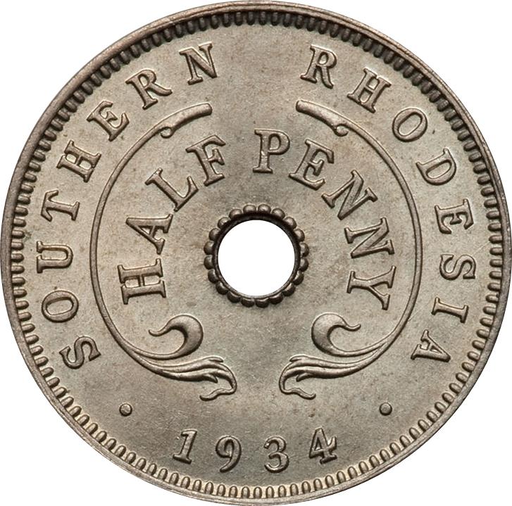 Southern Rhodesia | 1/2 Penny Coin | Crowned Flower | KM:6 | 1934 - 1936