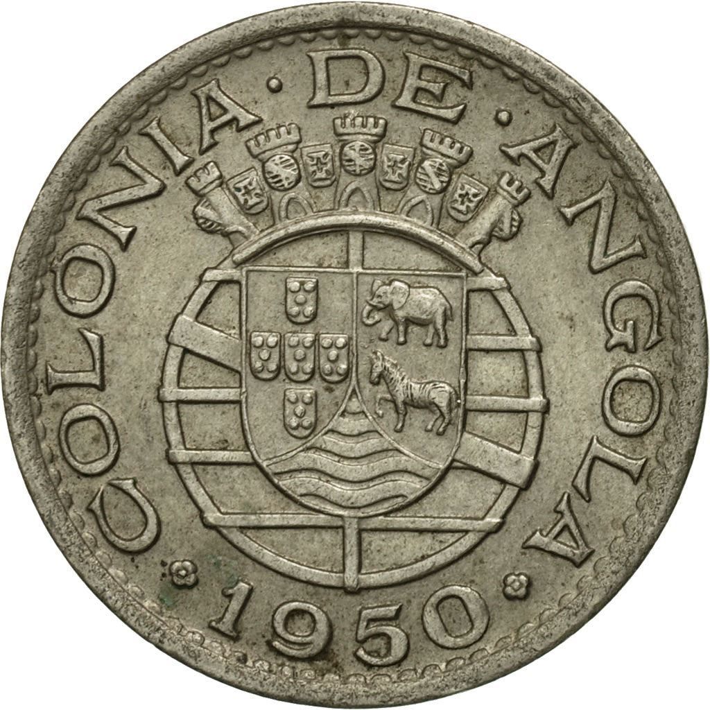 Angola | 50 Centavos Coin | Horse | Elephant | Shield | Km:72 | 1948 - 1950