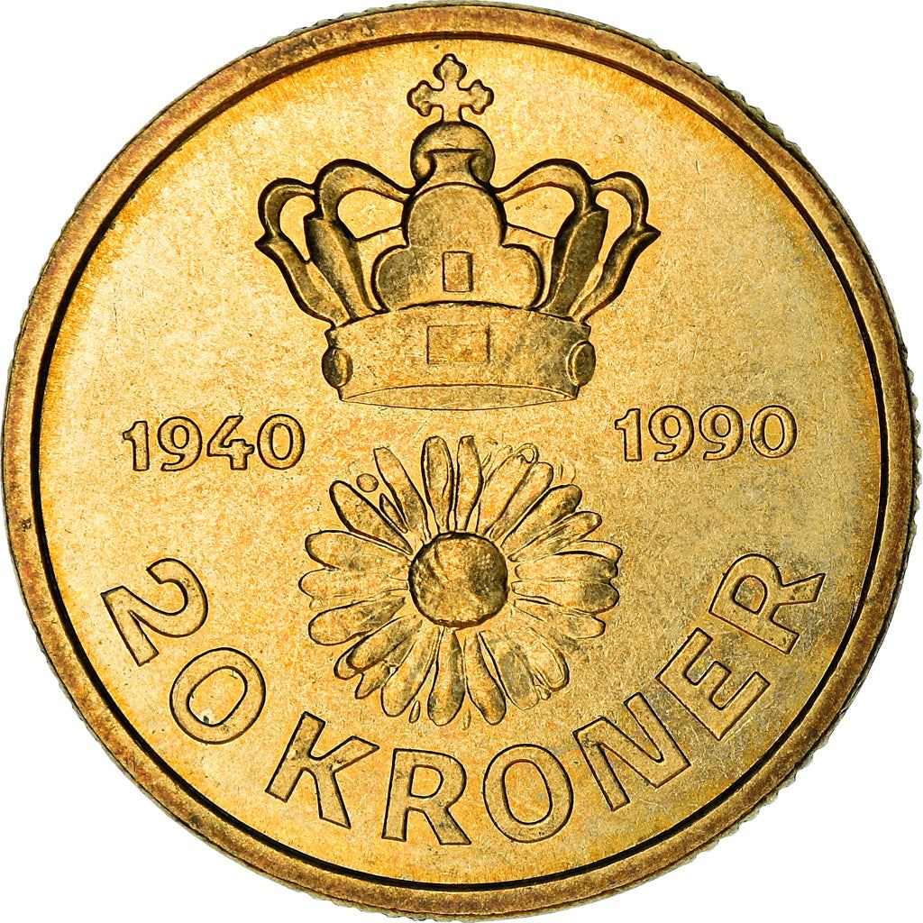 Danish | 20 Kroner Coin | Queen Margrethe II | KM870 | Denmark | 1990