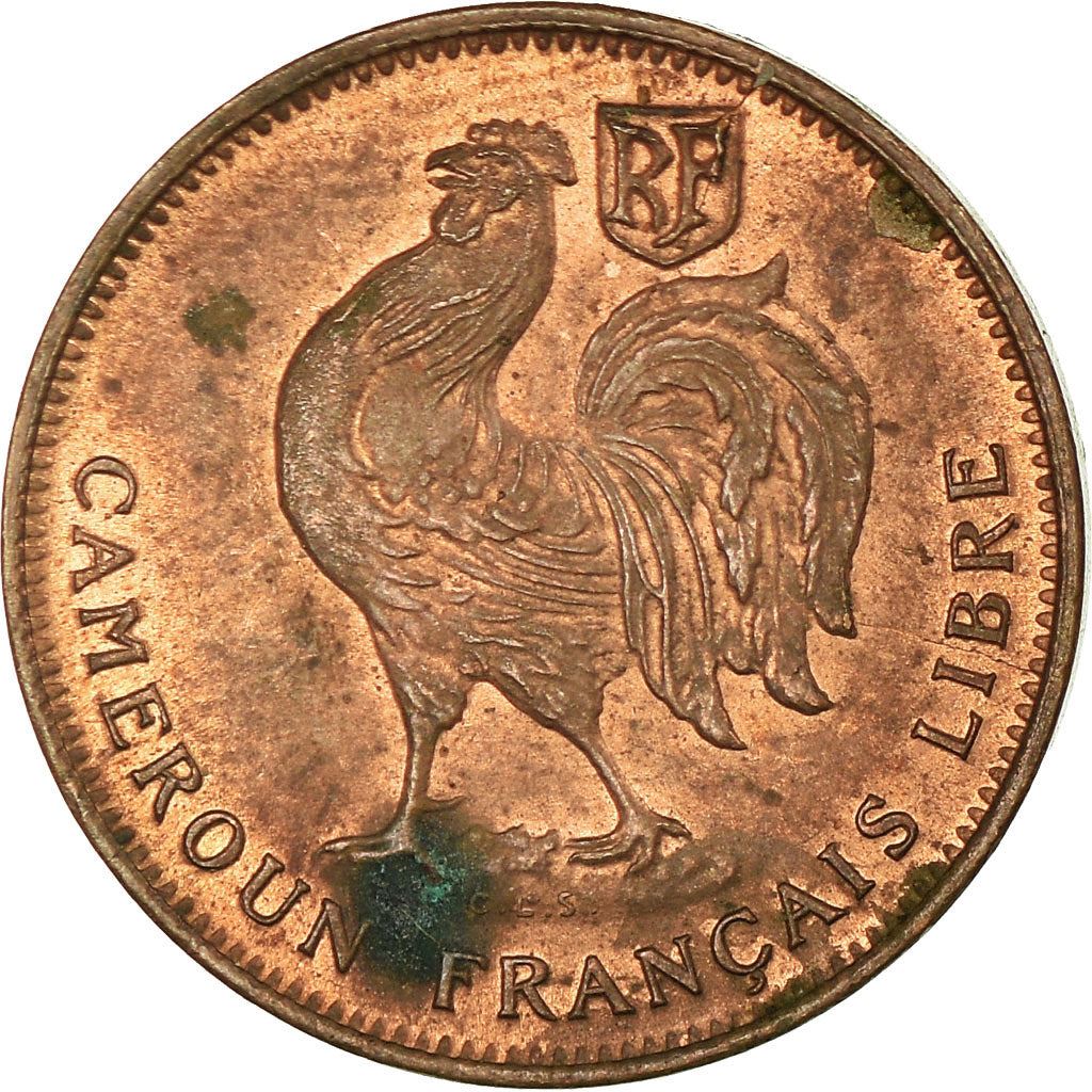 French Cameroon | 50 Centimes Coin | Rooster | Lorraine Cross | Km:6 | 1943