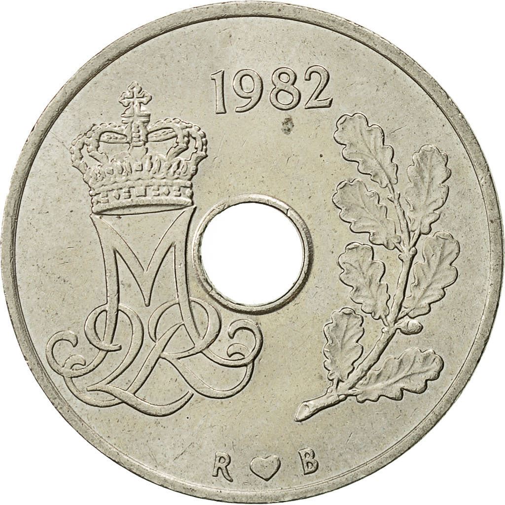 Denmark | 25 Ore Coin | Monogram | Km:861 | 1973 - 1988