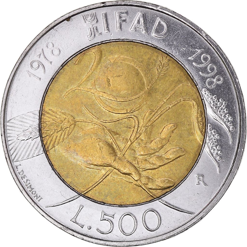 Italy | 500 Lire Coin | FAO | Km:193 | 1998