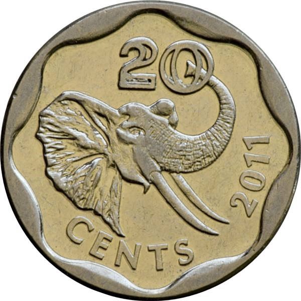 Kingdom of Swaziland | 20 Cents Coin | King Mswati III | Elephant | KM:58 | 2011