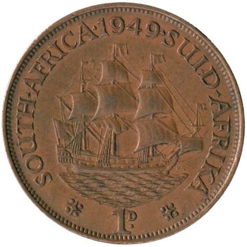 South Africa 1 Penny Coin | George VI SOUTH AFRICA - SUID AFRIKA | KM34.1 | 1948 - 1950