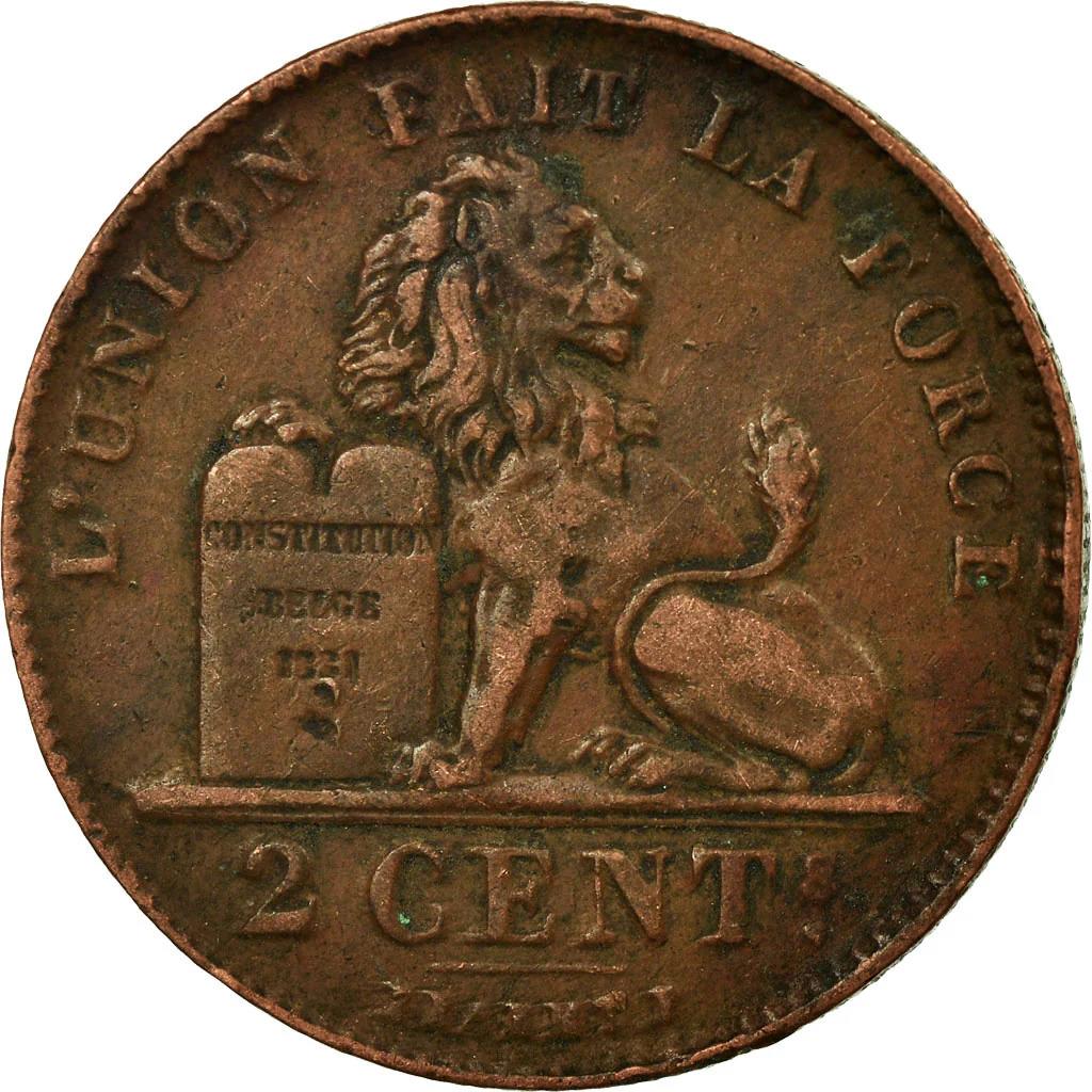Belgian Coin 2 Centimes - Léopold Belgique | Lion | Constitution | KM35 | 1869 - 1909