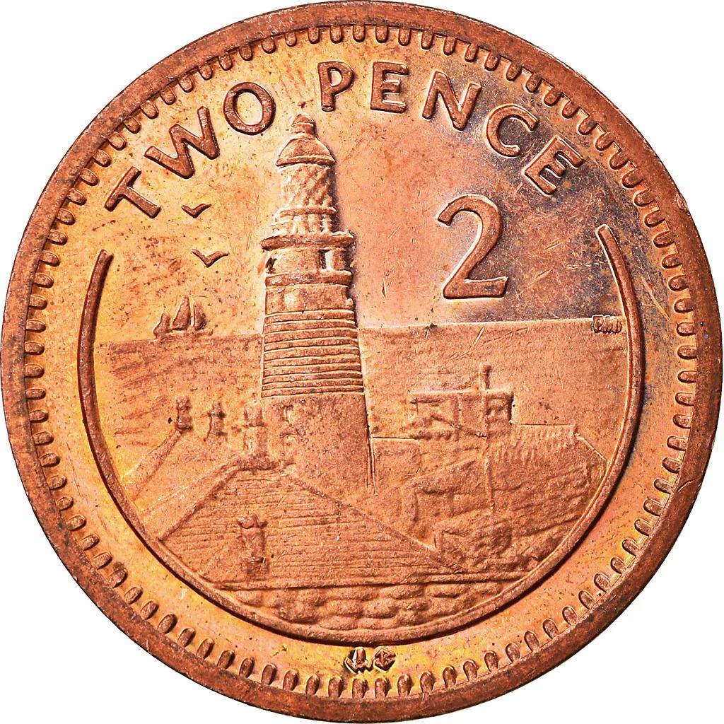 Gibraltar | 2 Pence Coin | Queen Elizabeth II | KM774 | 1998 - 2003