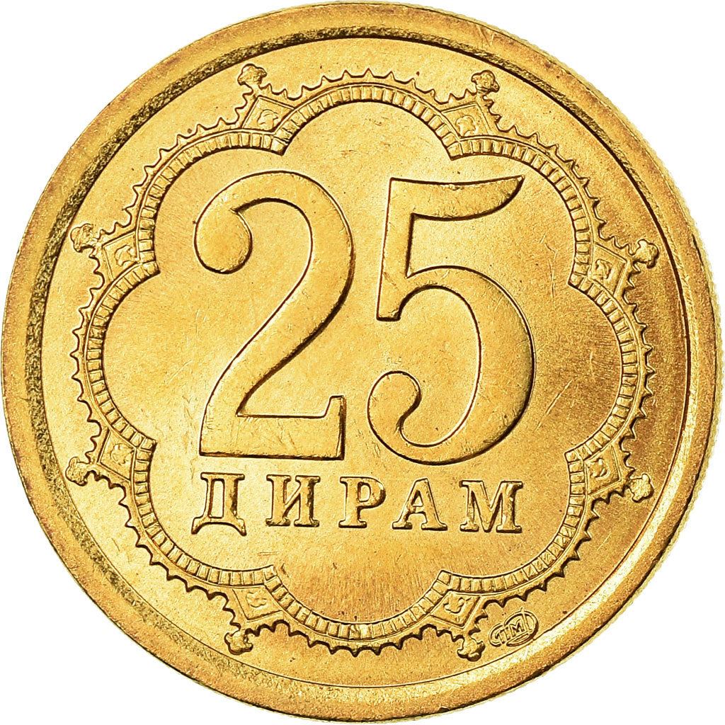 Tajikistan | 25 Diram Coin | Crown | Stars | Large Value | KM:5.2a | 2006