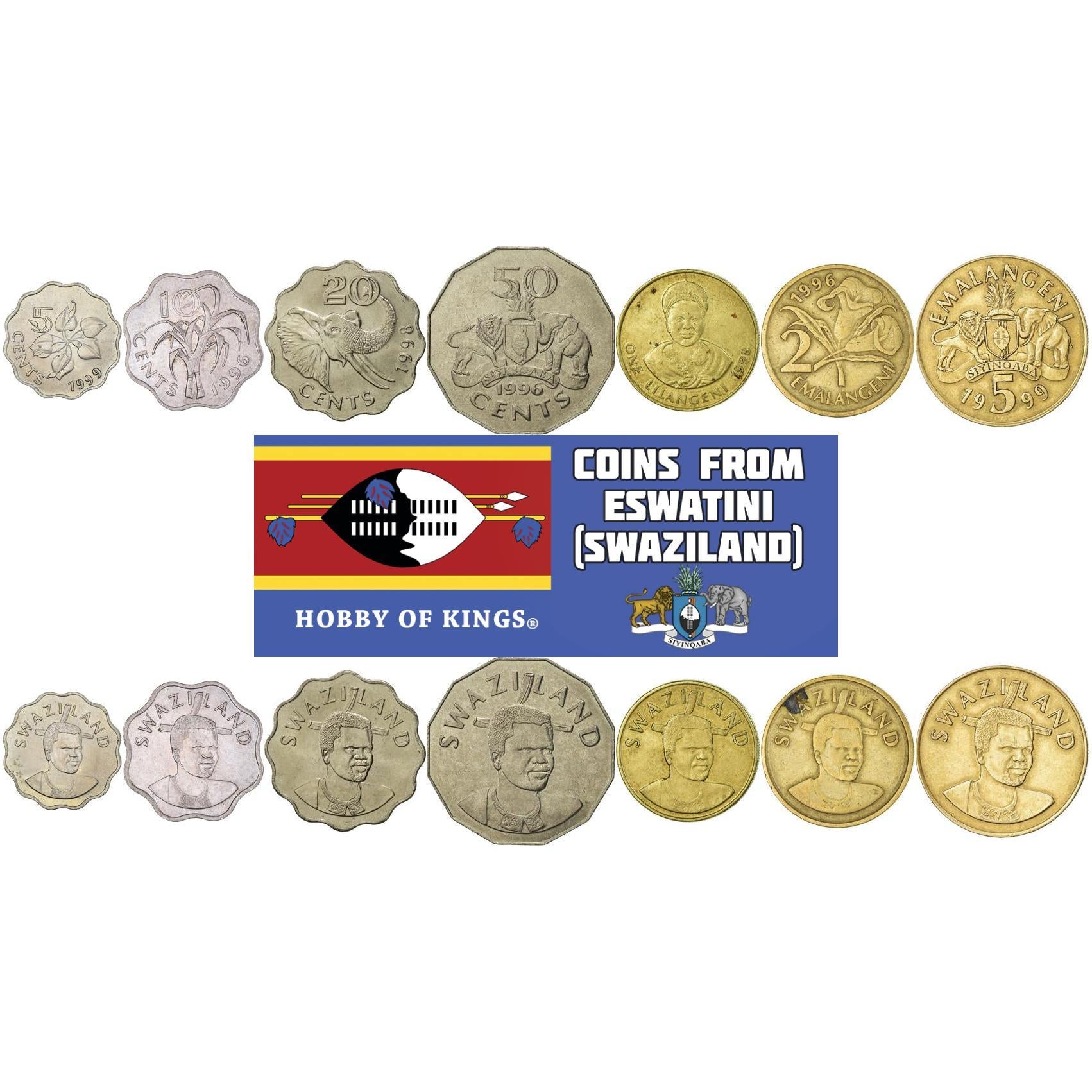 Kingdom of Swaziland, Kingdom of Swaziland | 7 Coin Set | 5 10 20 50 Cents 1 Lilangeni 2 5 Emalangeni | 1995 - 2010