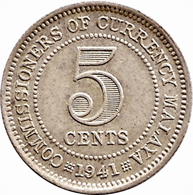 Malaya | 5 Cents Coin | George VI | Km:3 | 1939 - 1941