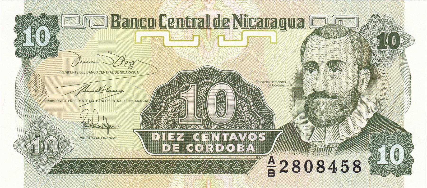 Nicaragua | 10 Centavos Banknote | 1991 | Francisco Hernandez de Cordoba | Sacuanjoche