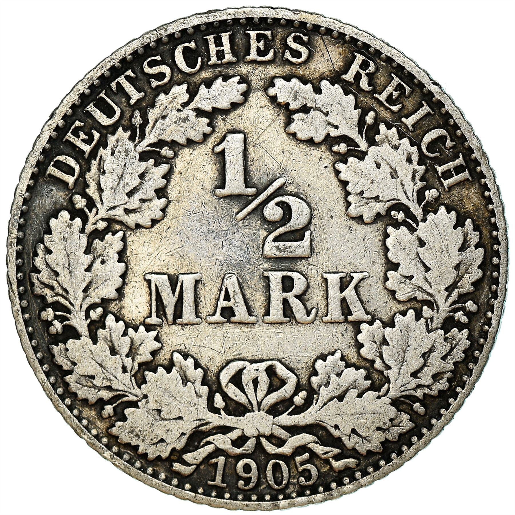 German Empire 1/2 Mark Coin | Deutsches Reich | Wilhelm II | Type 2 | KM17 | 1905 - 1919
