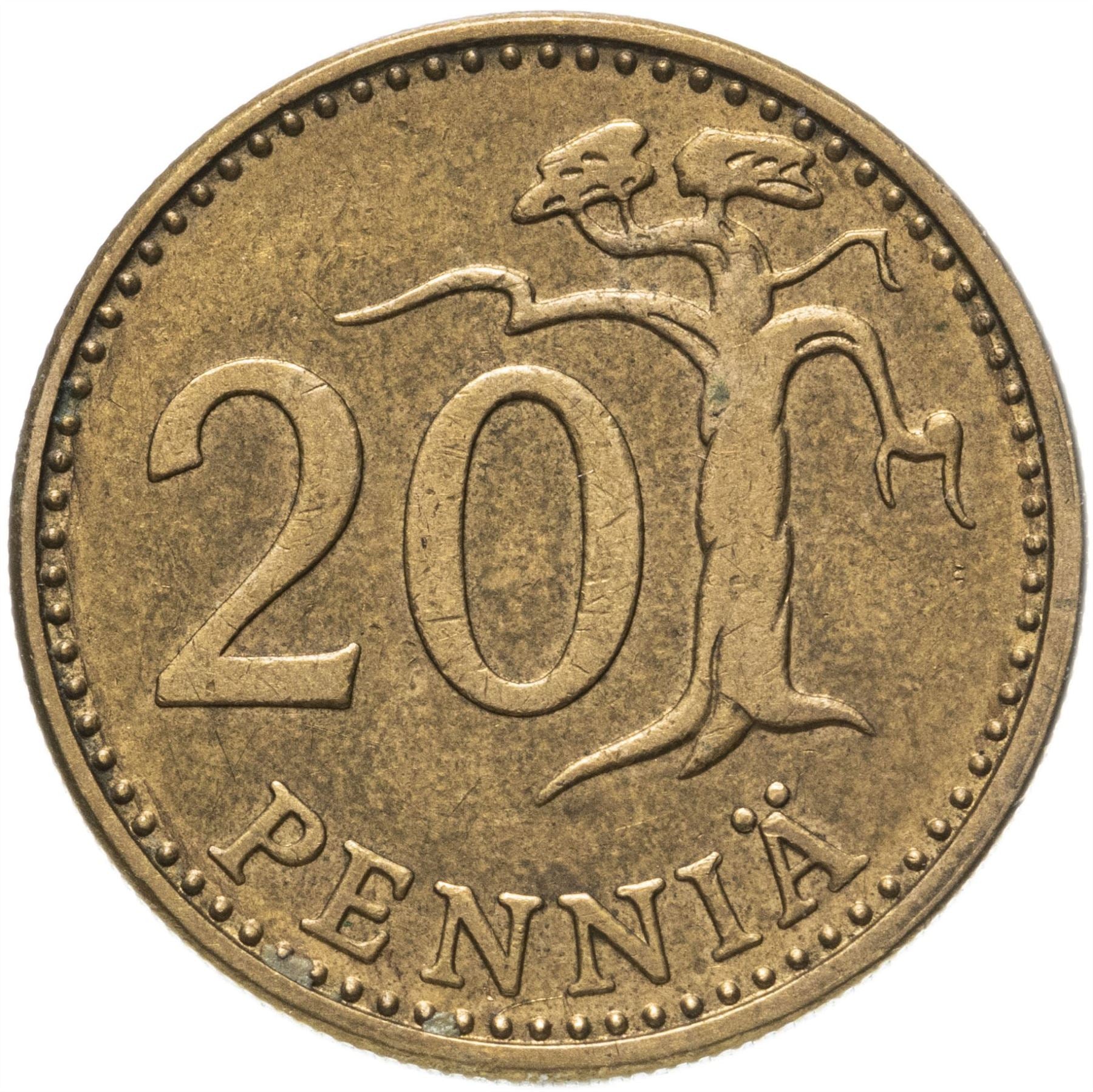 Finland Coin Finnish 20 Pennia | Pine Tree | KM47 | 1963 - 1990