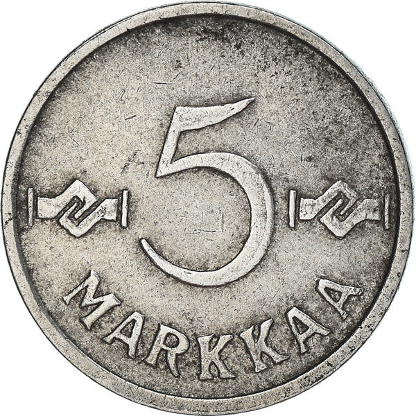 フィンランド語　SUOMEN Finland Coin Finnish 5 Markkaa | Saint Hannes Cross | KM37