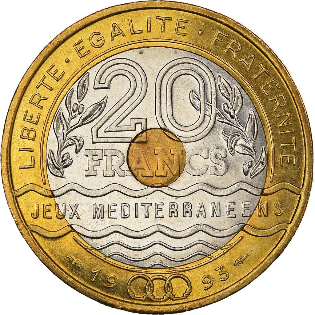 French | 20 Francs Coin | Mediterranean Games | KM1016 | France | 1993