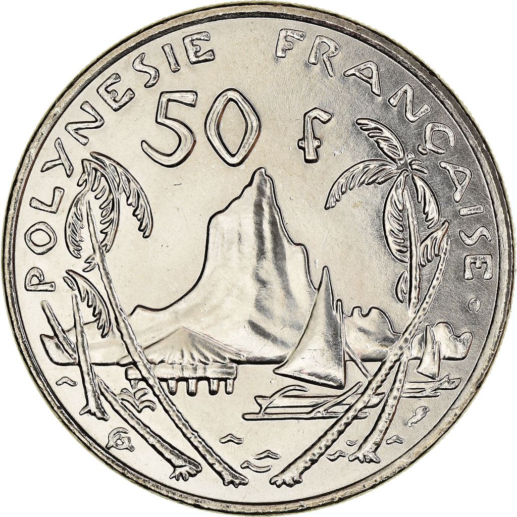 French Polynesia Coin French Polynesian 50 Francs | Marianne | Phrygian Cap | Moorea Harbor | KM13 | 1975 - 2005