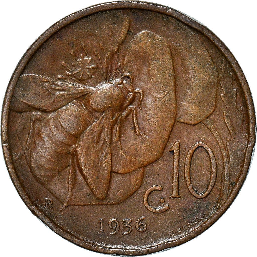 Italy Coin 10 Centesimi - Vittorio Emanuele III | honeybee | Flower |