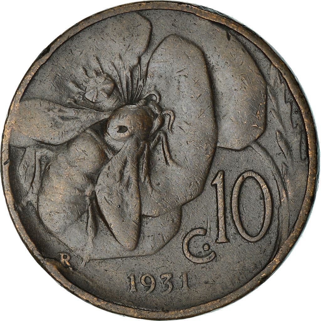 Italy Coin 10 Centesimi - Vittorio Emanuele III | honeybee | Flower |