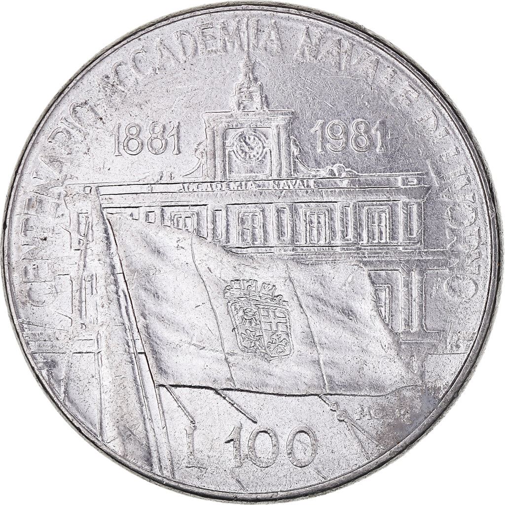 Italy Coin 100 Lire Livorno Naval Academy | Anchor | Ship | Italy Navy Flag | KM108 | 1981