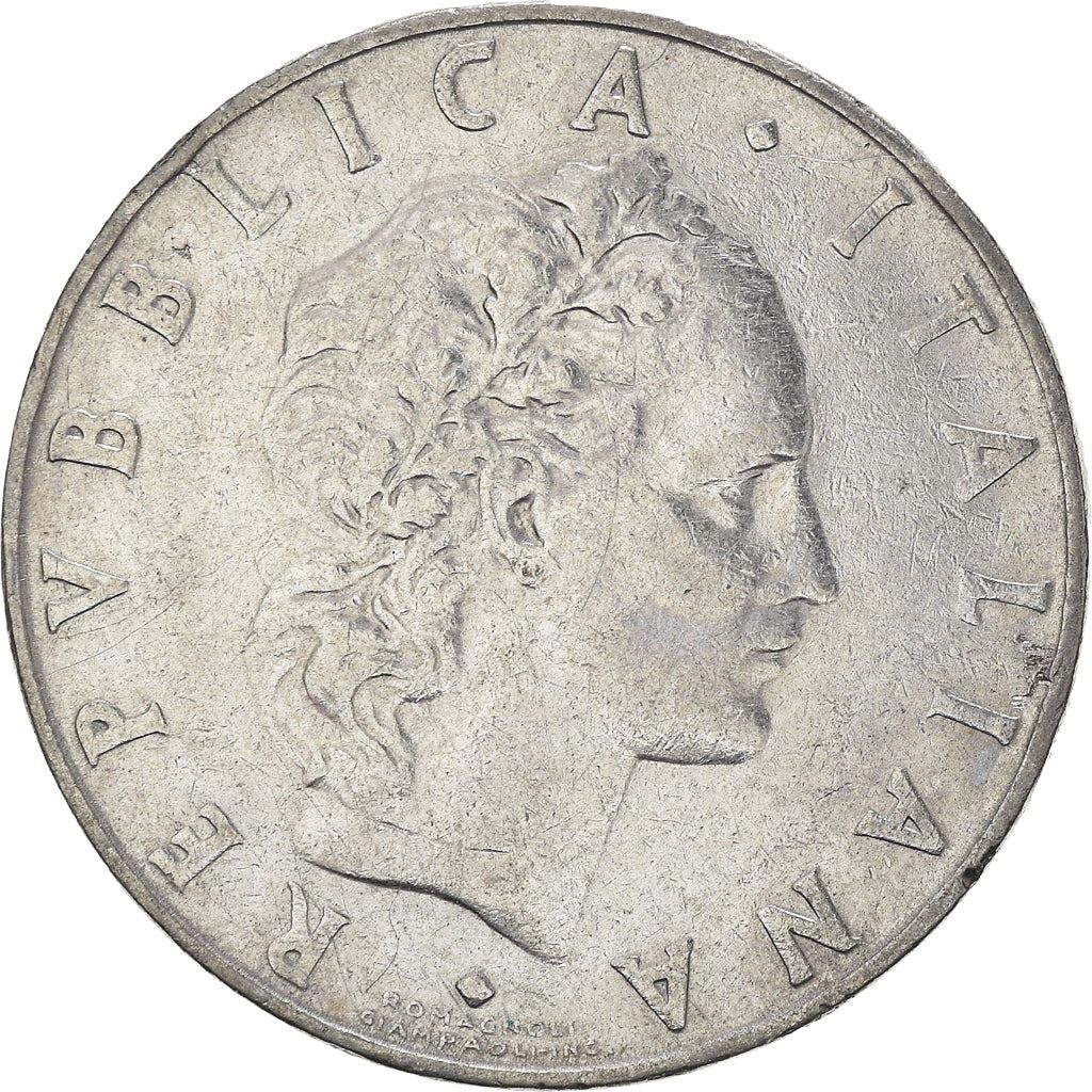Italy Coin 50 Lire large type | God Vylcan | Anvil | Iron | Libertine | KM95.1 | 1954 - 1989