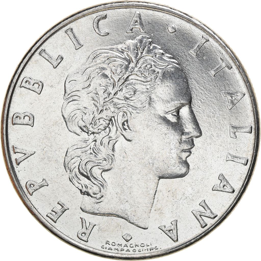 Italy Coin 50 Lire large type | God Vylcan | Anvil | Iron | Libertine | KM95.1 | 1954 - 1989