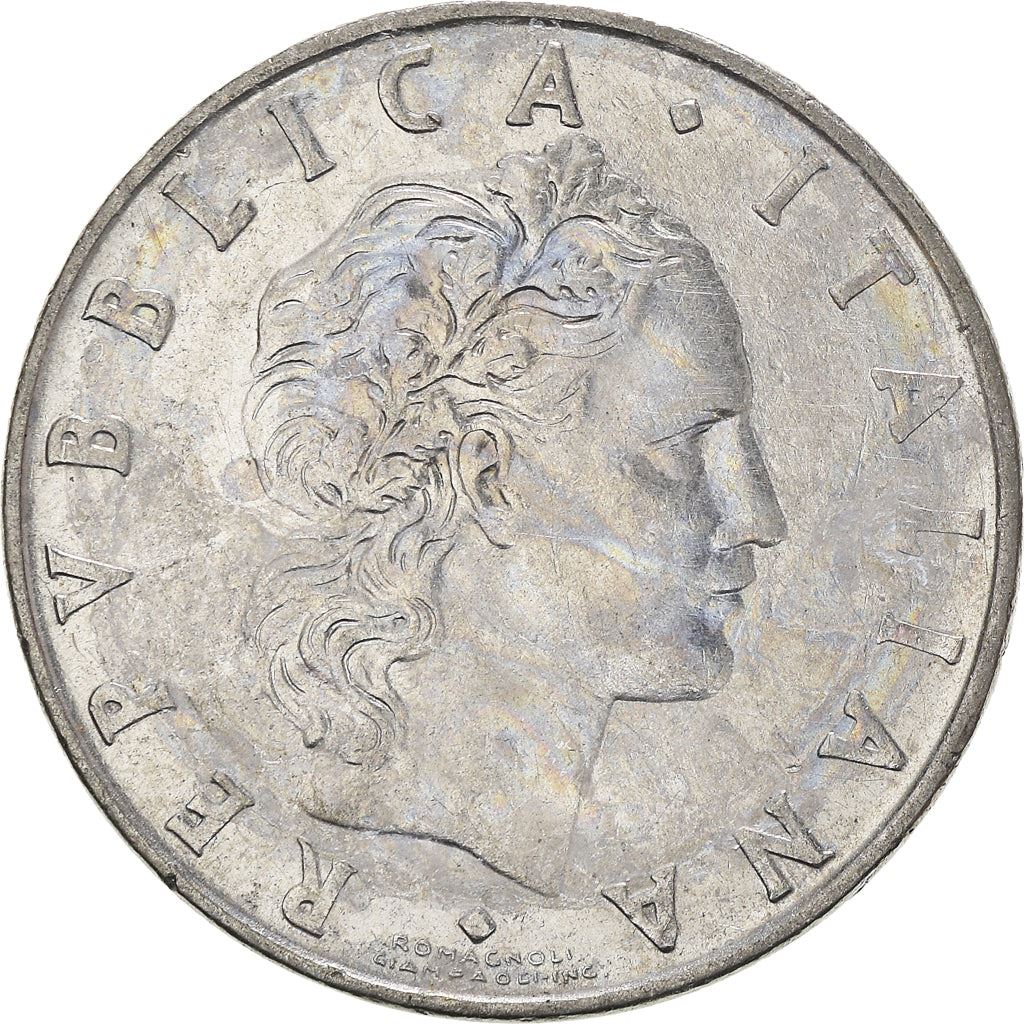 Italy Coin 50 Lire large type | God Vylcan | Anvil | Iron | Libertine | KM95.1 | 1954 - 1989