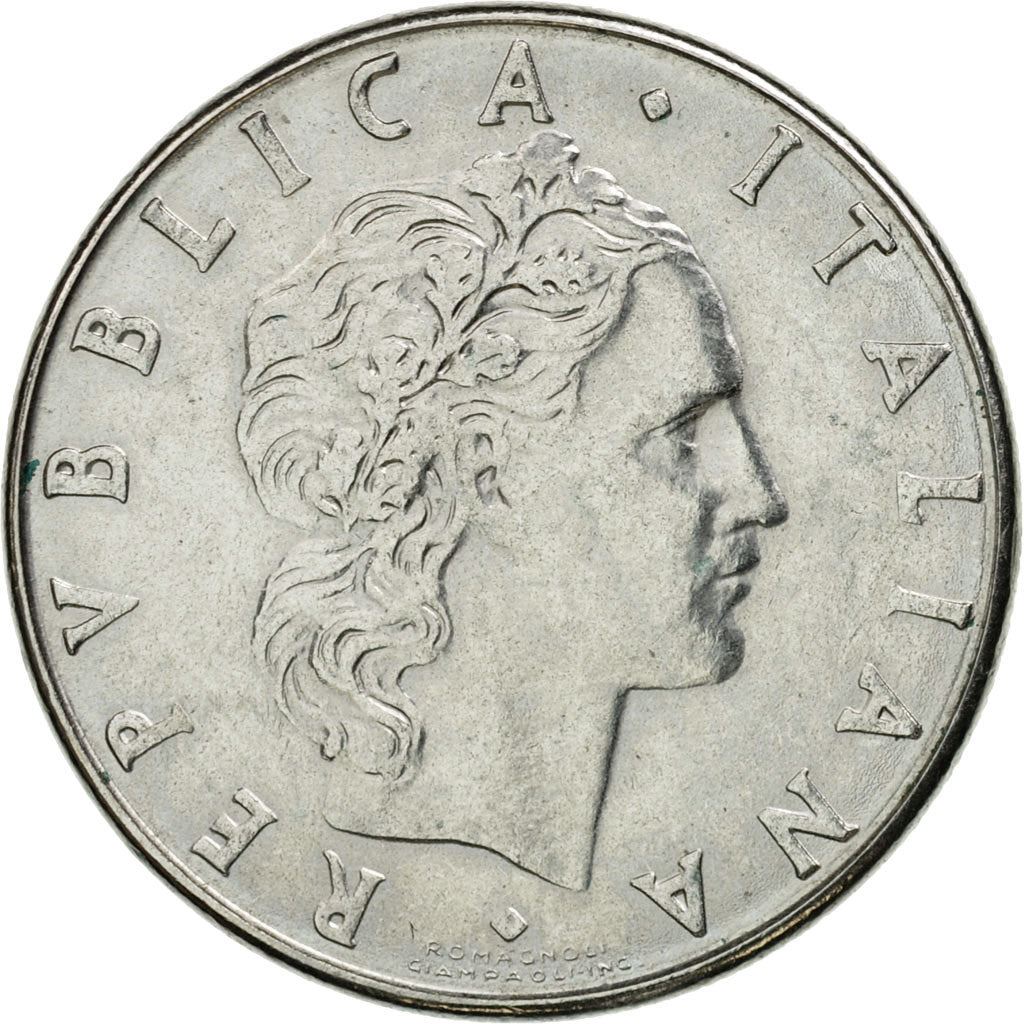 Italy Coin 50 Lire large type | God Vylcan | Anvil | Iron | Libertine | KM95.1 | 1954 - 1989