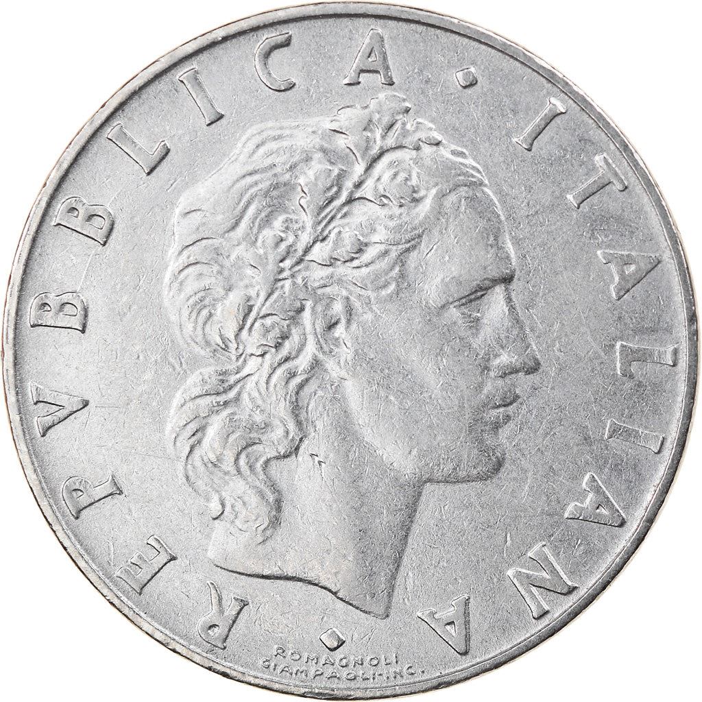 Italy Coin 50 Lire large type | God Vylcan | Anvil | Iron | Libertine | KM95.1 | 1954 - 1989