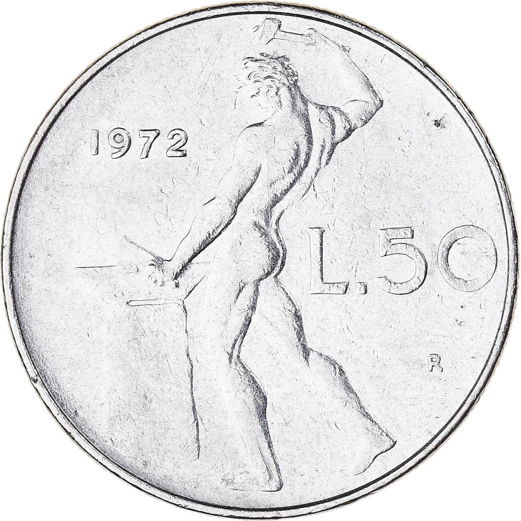 Italy Coin 50 Lire large type | God Vylcan | Anvil | Iron | Libertine | KM95.1 | 1954 - 1989