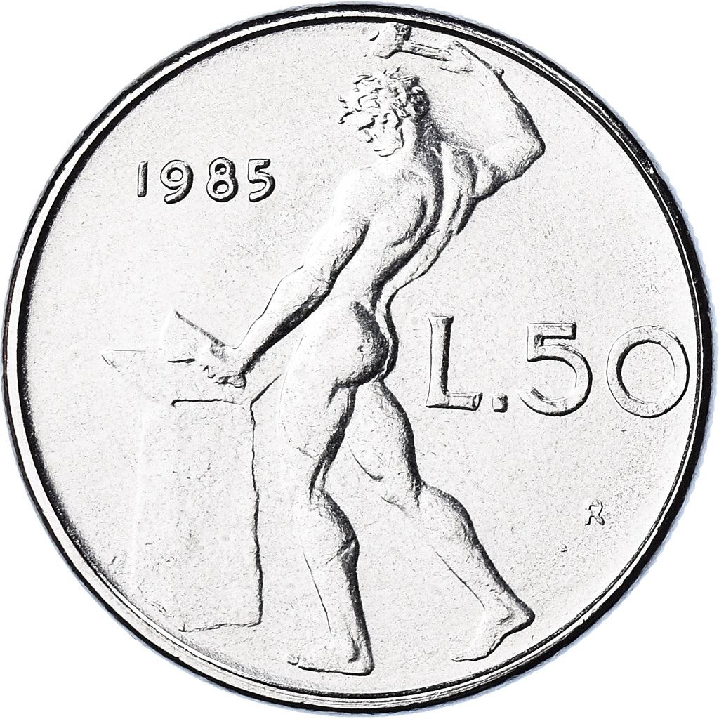Italy Coin 50 Lire large type | God Vylcan | Anvil | Iron | Libertine | KM95.1 | 1954 - 1989