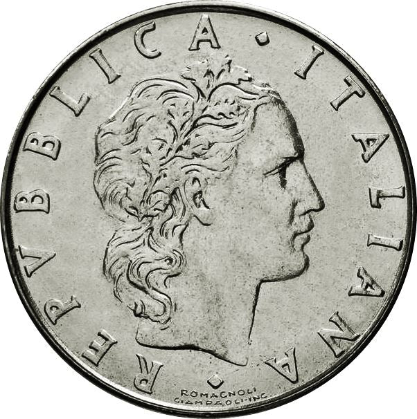 Italy Coin 50 Lire large type | God Vylcan | Anvil | Iron | Libertine | KM95.1 | 1954 - 1989