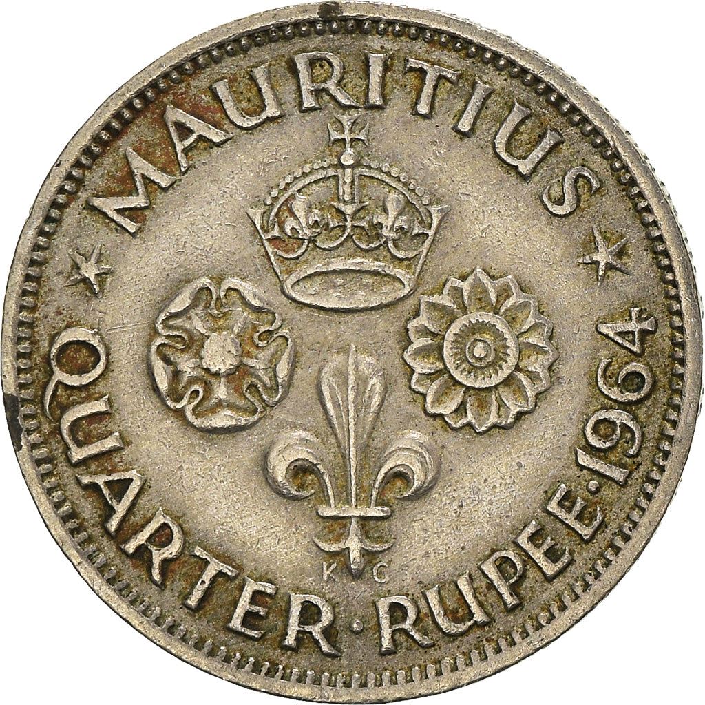 14 Ruppe Mauritius 1/4 Rupee Coin | Elizabeth II | Lotus Flower | Rose | KM36