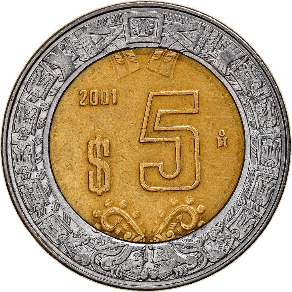 Mexico 5 Pesos | Aztec sun stone | Serpents ring | Eagle Coin | KM605 | 1997 - 2021