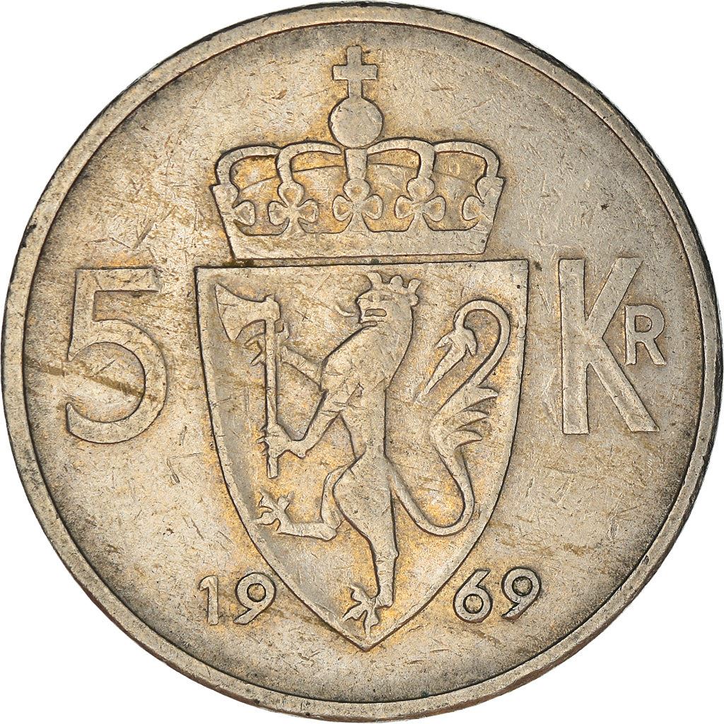 Norway | 5 Kroner Coin | Olav V | Type 1 | KM412 | 1963 - 1973
