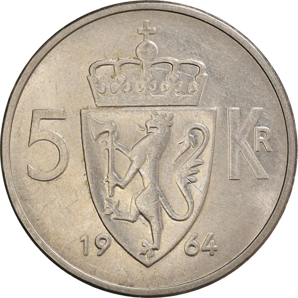 Norway | 5 Kroner Coin | Olav V | Type 1 | KM412 | 1963 - 1973