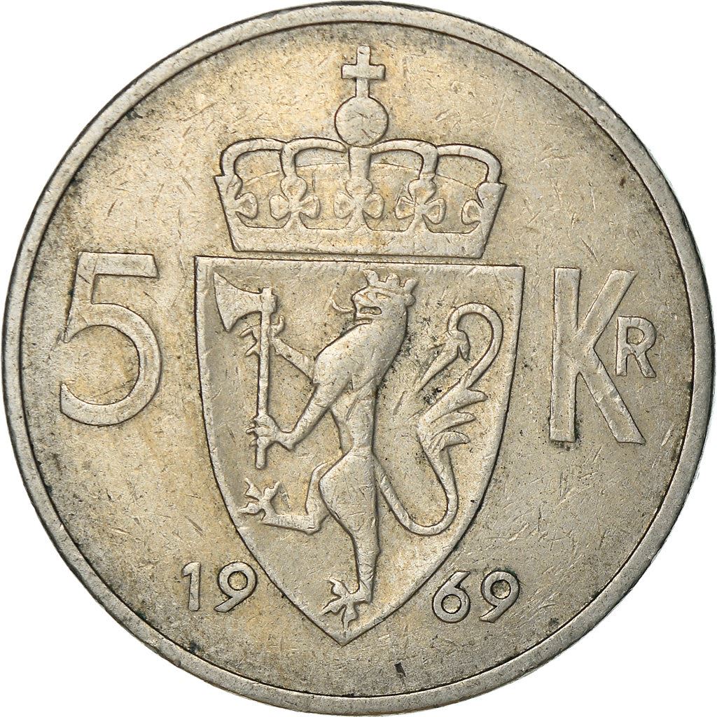 Norway | 5 Kroner Coin | Olav V | Type 1 | KM412 | 1963 - 1973