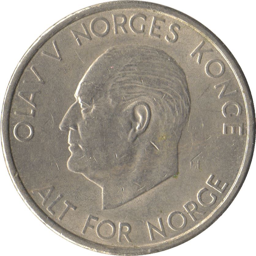 Norway | 5 Kroner Coin | Olav V | Type 1 | KM412 | 1963 - 1973