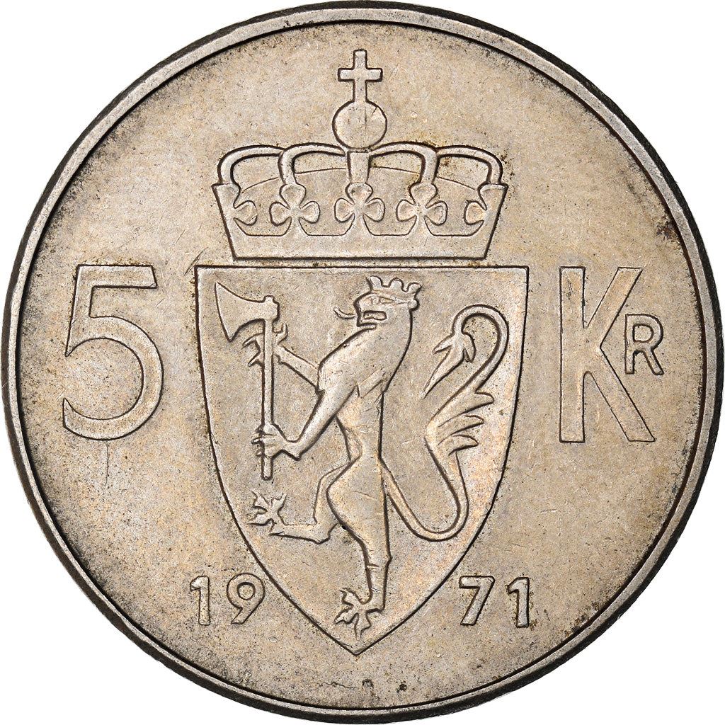 Norway | 5 Kroner Coin | Olav V | Type 1 | KM412 | 1963 - 1973