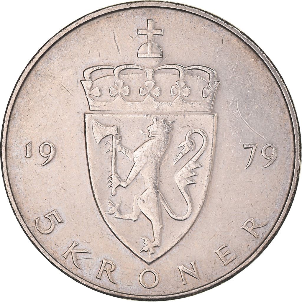 Norway 5 Kroner - Olav V Type 2 Coin KM420 1974 - 1988